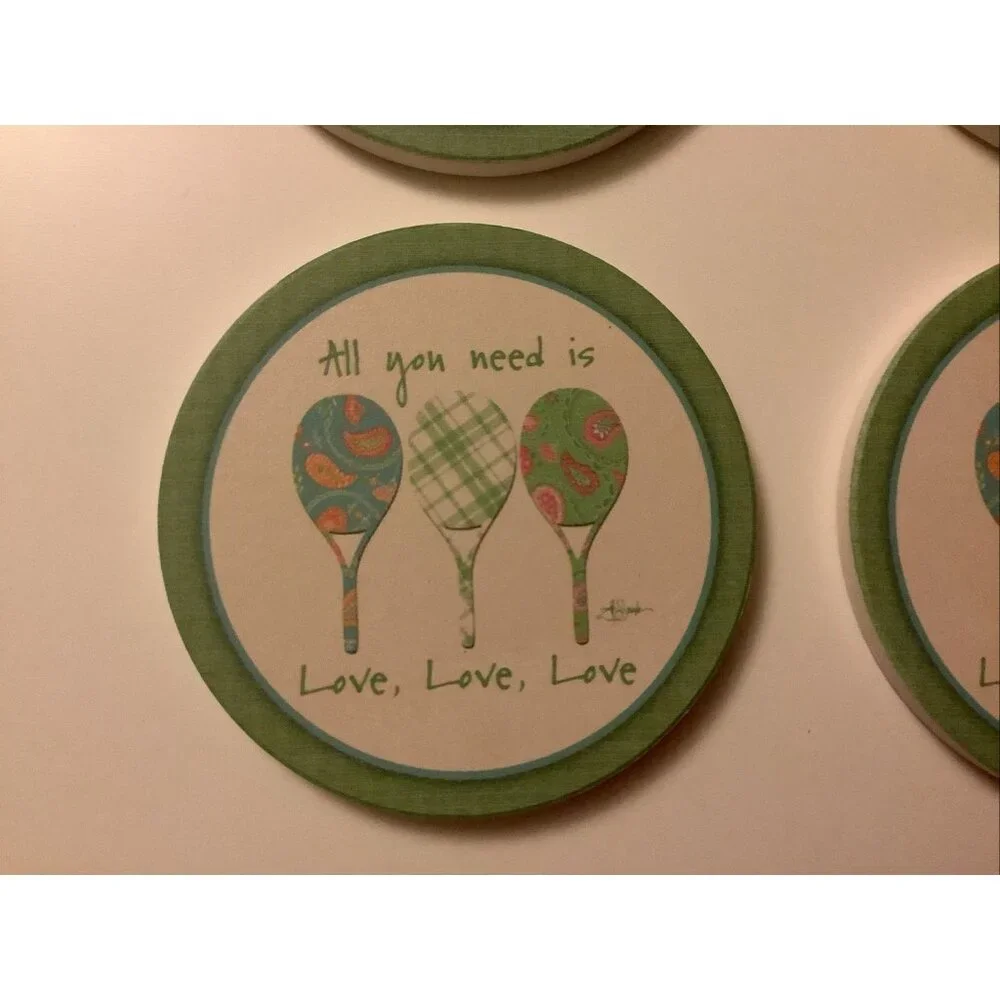 Thirstystone Coasters Set Of 4 Tennis Rackets All You Need Is Love New Old Stock